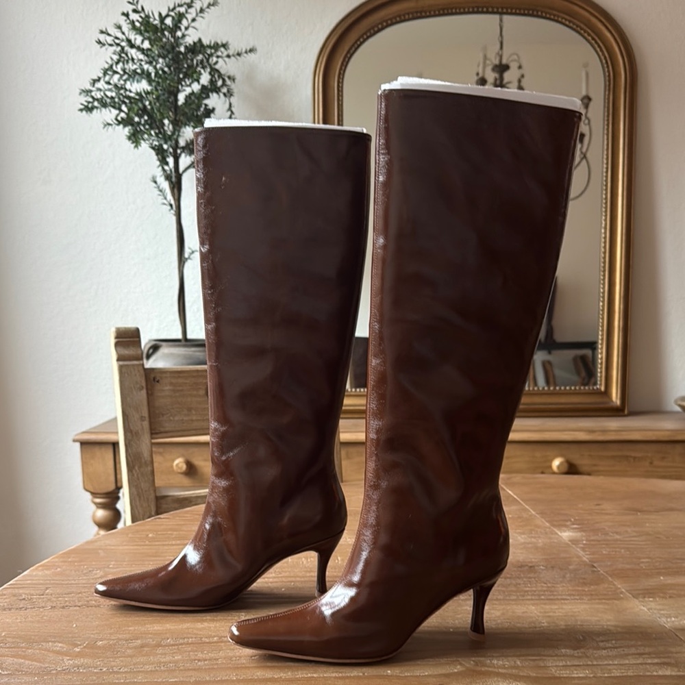 Chocolate Brown Leather Knee-High Boots